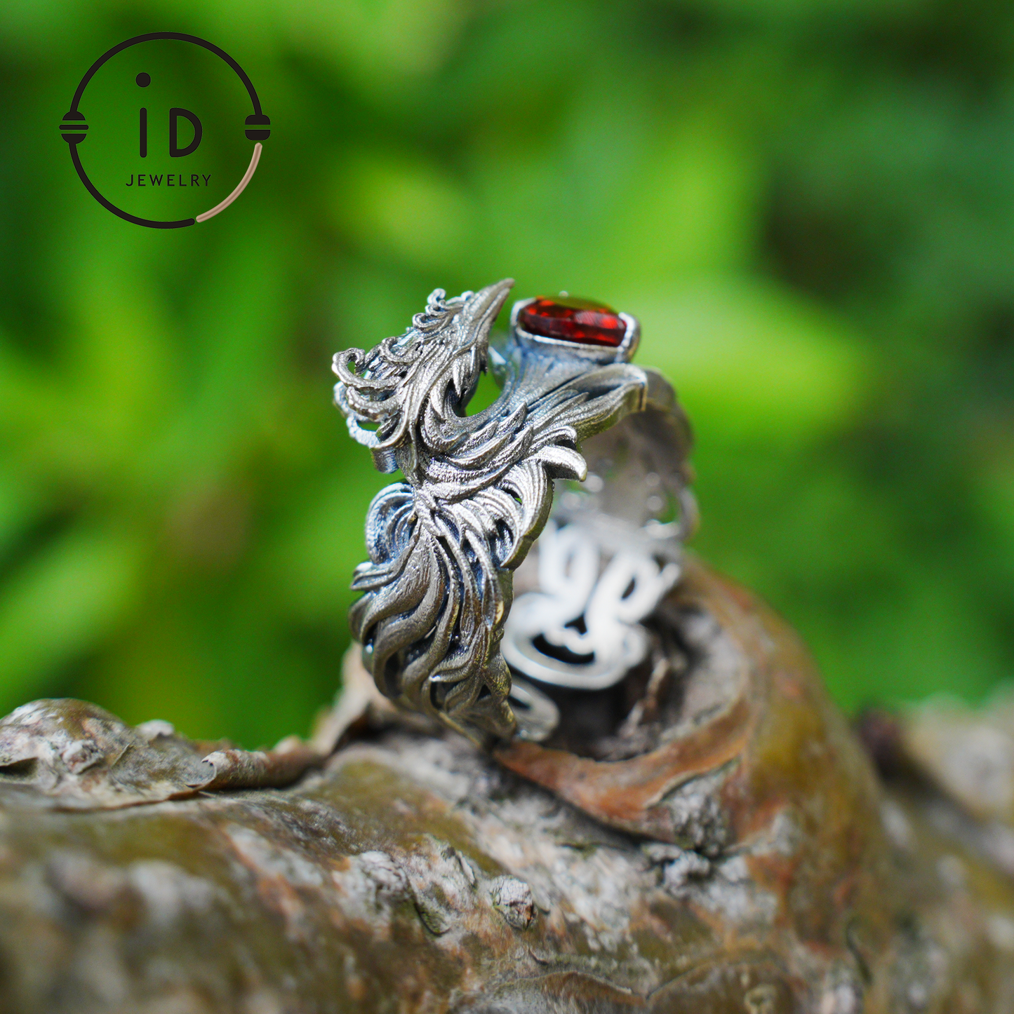 Garnet Ring 925 Silver Heart Ring Gothic Style Adjustable Oxidized Gift for Her Fantasy Jewelry Abstract Flame Design