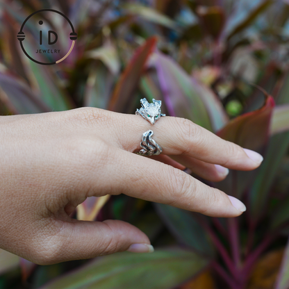 Fox Ring 925 Silver Adjustable Green Zircon Gothic Totem Style Animal Jewelry Gift for Men Women Fantasy Accessory Nature Inspired