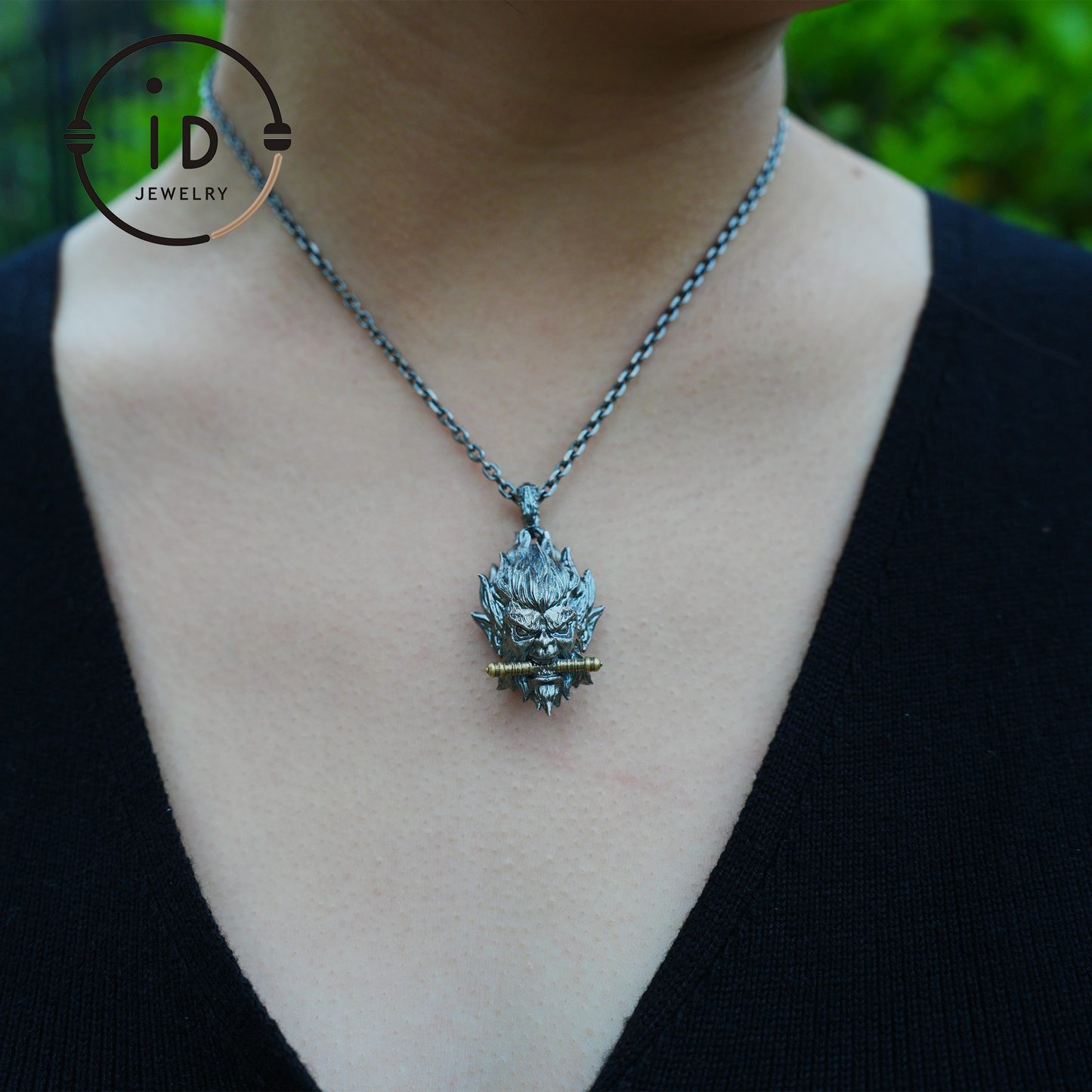 Gothic Ring Necklace Set in 925 Silver with Totem Face and Sword, Oxidized Silver Jewelry for Men, Gift for Christmas