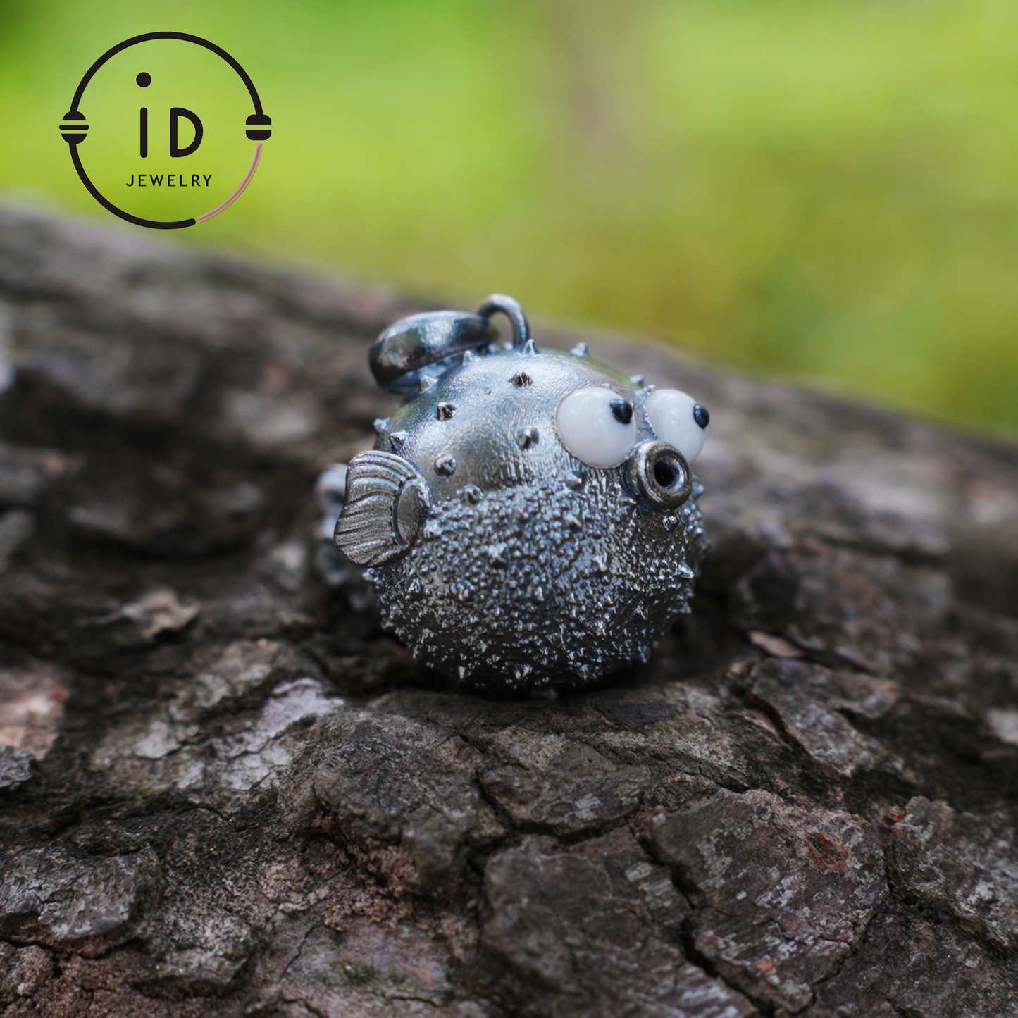Whimsical Pufferfish Pendant in Sterling Silver – Emotional Support Charm – Cute Ocean Totem Necklace – Turquoise & Onyx Eyes – Healing Gift Idea