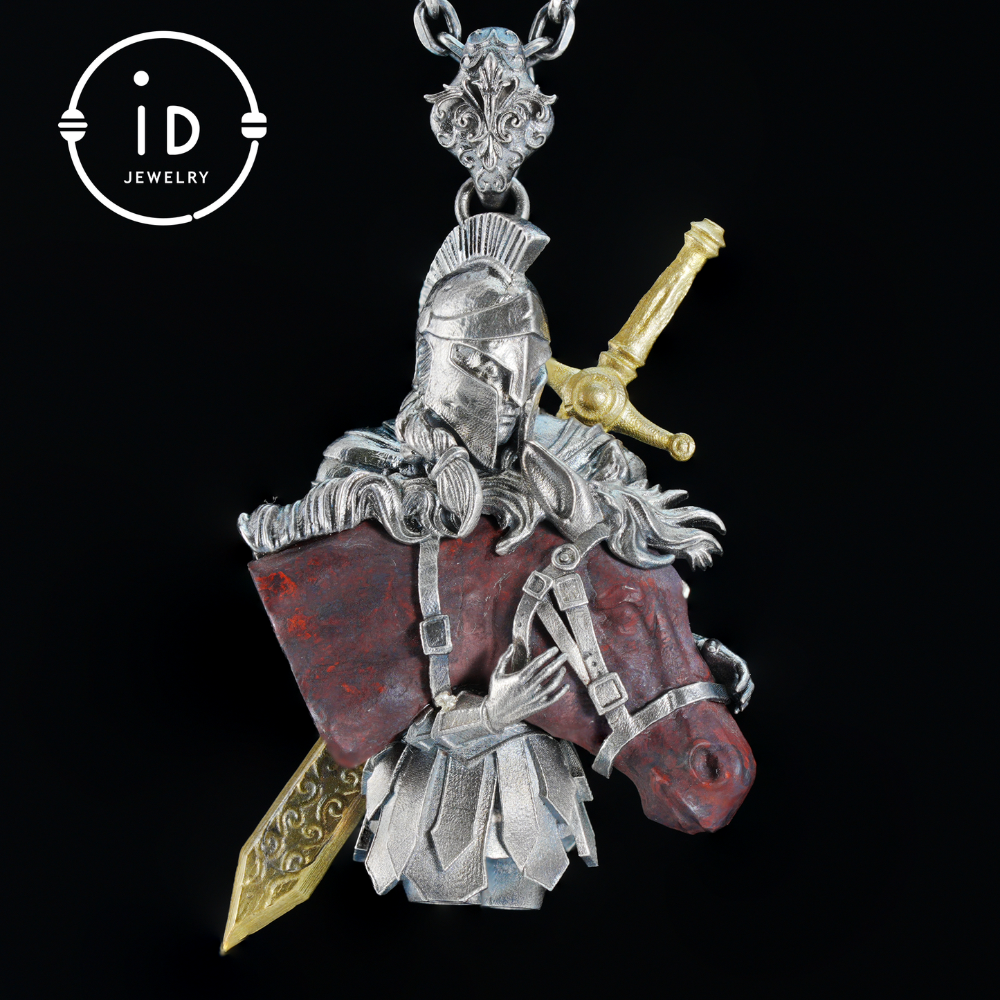 Medieval Knight Pendant with Bloodstone in 925 Sterling Silver, Warrior Necklace for Men, Birthday Gift Idea, Antique Style Jewelry