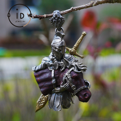 Medieval Knight Pendant with Bloodstone in 925 Sterling Silver, Warrior Necklace for Men, Birthday Gift Idea, Antique Style Jewelry