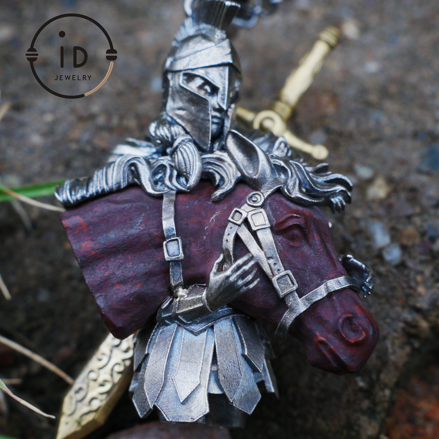 Medieval Knight Pendant with Bloodstone in 925 Sterling Silver, Warrior Necklace for Men, Birthday Gift Idea, Antique Style Jewelry