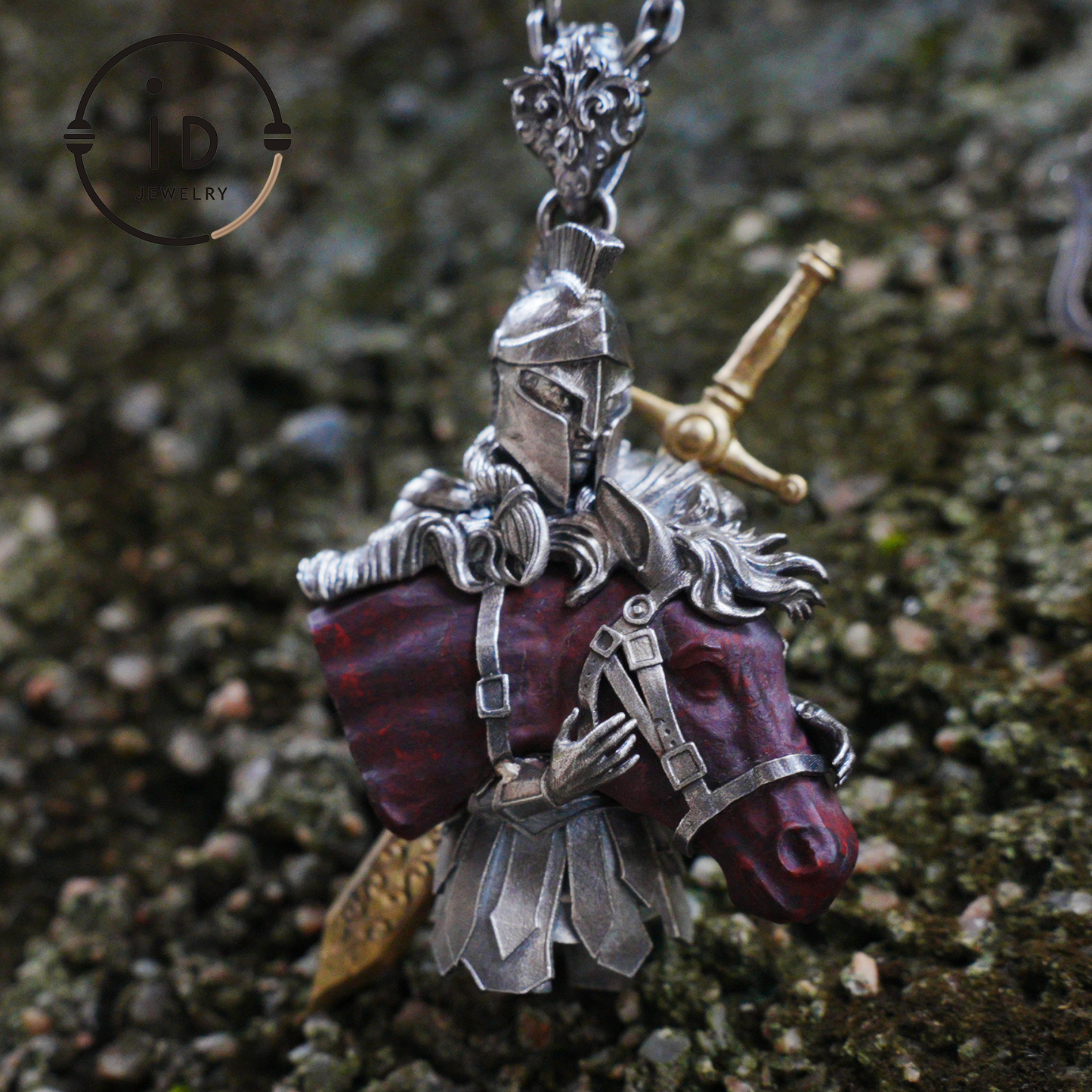 Medieval Knight Pendant with Bloodstone in 925 Sterling Silver, Warrior Necklace for Men, Birthday Gift Idea, Antique Style Jewelry