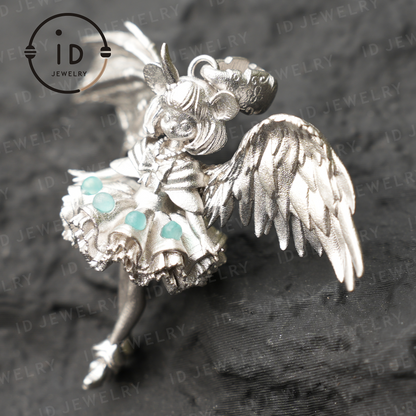 Gemini Zodiac Pendant – Fantasy Girl Charm with Galaxy Stone, Handmade Celestial Jewelry, Astrological Twin Symbol Necklace