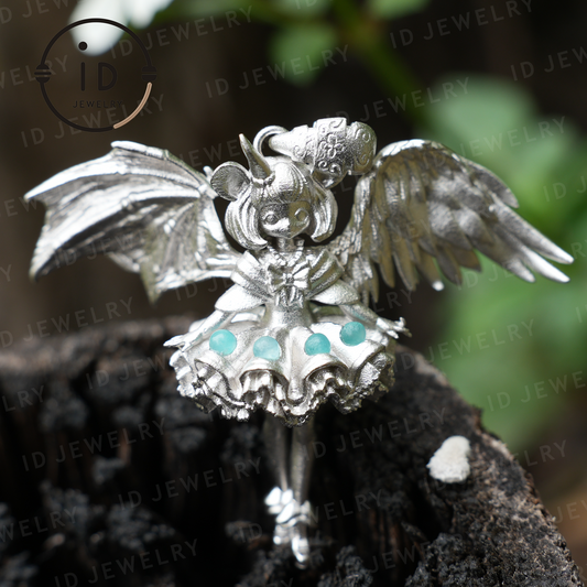 Gemini Zodiac Pendant – Fantasy Girl Charm with Galaxy Stone, Handmade Celestial Jewelry, Astrological Twin Symbol Necklace