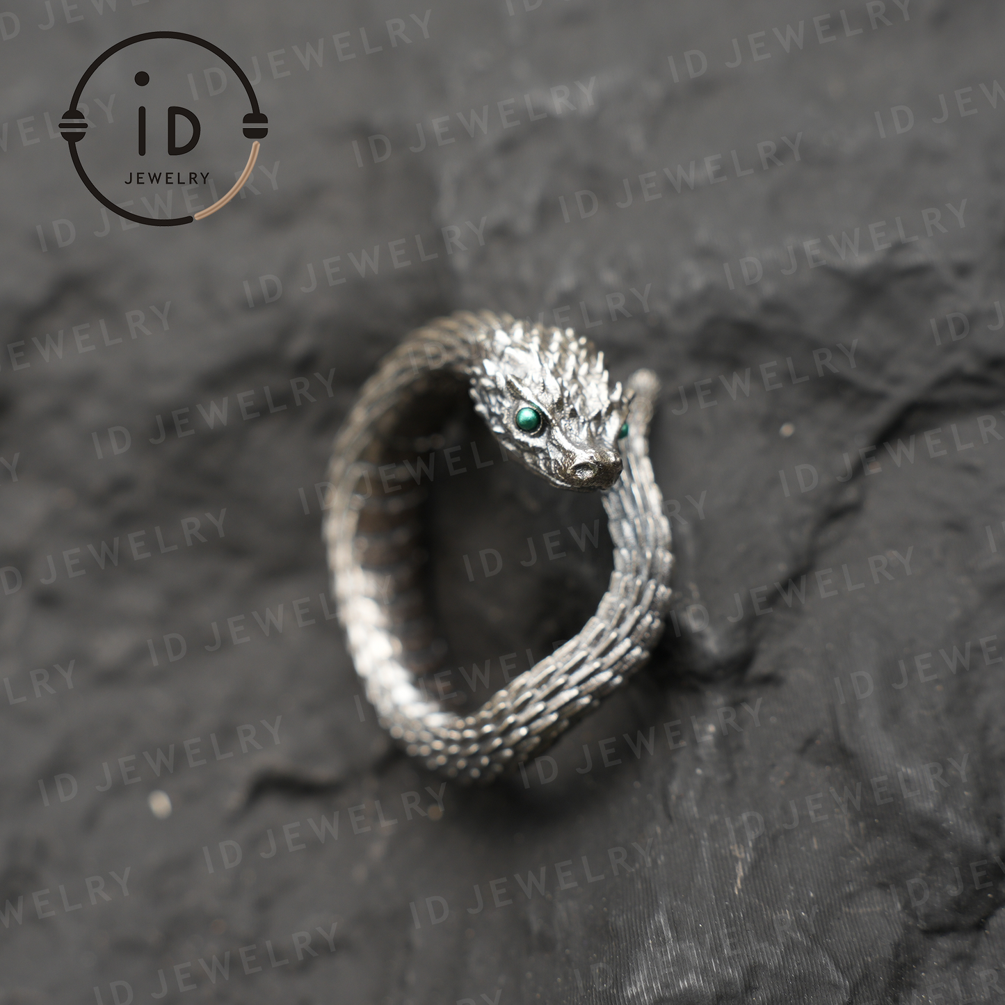 Mystic Snake Ring, Green Zircon, Dragon Scale Design, Handmade Fantasy Amulet Jewelry, For Collection & Gift