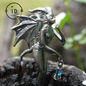 Dragon Girl Pendant – Fantasy Winged Creature Jewelry with Green Chalcedony, Handmade Gothic Fairy Charm, Mythical Lantern Design