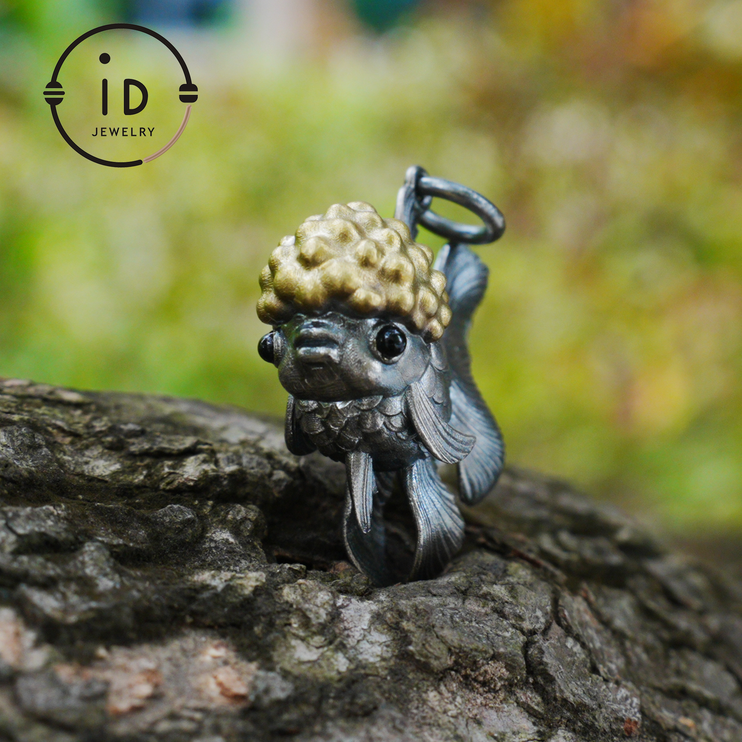 Goldfish Pendant in 925 Sterling Silver with Agate and Brass, Handmade Animal Jewelry in Fairytale Style, Talisman Necklace Gift for Her