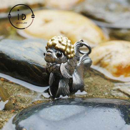 Goldfish Pendant in 925 Sterling Silver with Agate and Brass, Handmade Animal Jewelry in Fairytale Style, Talisman Necklace Gift for Her