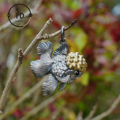 Goldfish Pendant in 925 Sterling Silver with Agate and Brass, Handmade Animal Jewelry in Fairytale Style, Talisman Necklace Gift for Her