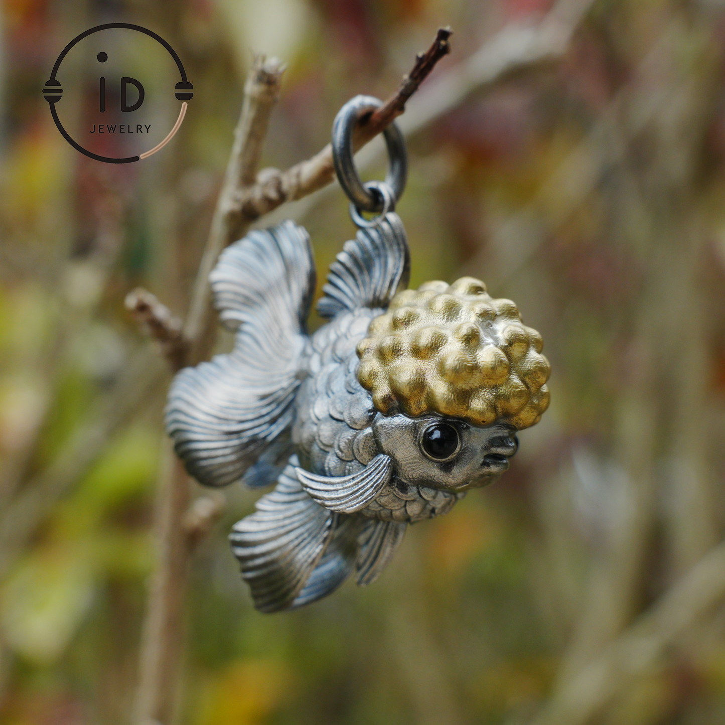 Goldfish Pendant in 925 Sterling Silver with Agate and Brass, Handmade Animal Jewelry in Fairytale Style, Talisman Necklace Gift for Her
