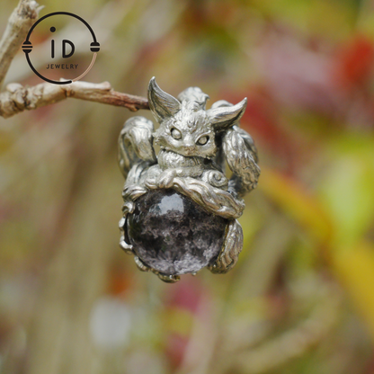Mystic Fox Pendant with Phantom Quartz, Handmade Protective Amulet, Fantasy Animal Jewelry, Enchanted Spirit Totem Necklace
