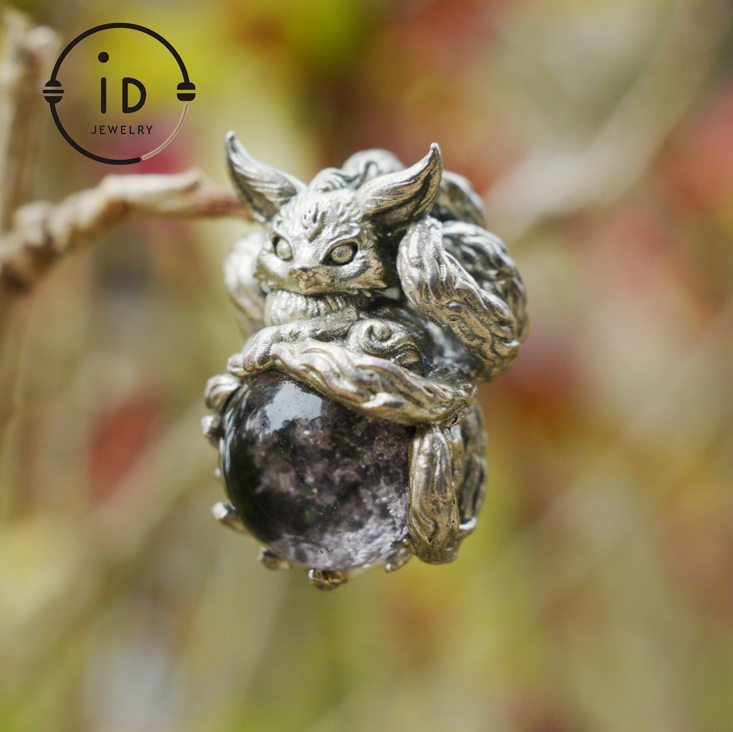 Mystic Fox Pendant with Phantom Quartz, Handmade Protective Amulet, Fantasy Animal Jewelry, Enchanted Spirit Totem Necklace