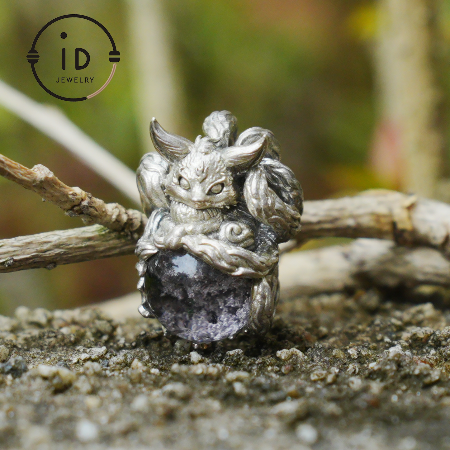 Mystic Fox Pendant with Phantom Quartz, Handmade Protective Amulet, Fantasy Animal Jewelry, Enchanted Spirit Totem Necklace