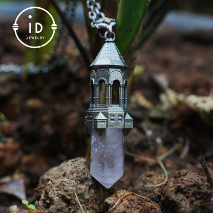 Amethyst Pendant 925 Silver, Gothic Tower Necklace, Statement Jewelry Totem Talisman, Gift for Her, Birthday Jewelry Idea