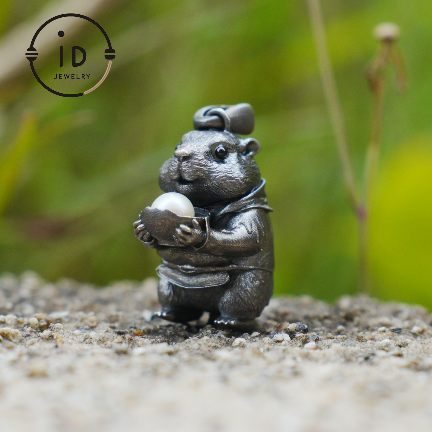 Hamster Pendant with Pearl, Whimsical Animal Totem Amulet, Handcrafted Fairy Tale Jewelry, Symbol of Care and Gentle Devotion