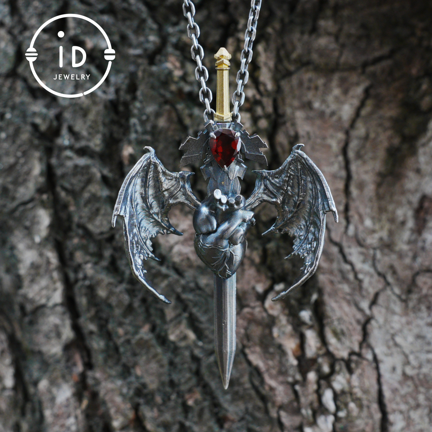 925 Silver Guardian Heartblade Necklace, Handmade 925 Silver Necklace, Garnet Symbolizing Vitality, Silver Jewelry Gift