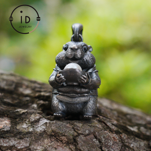 Hamster Pendant with Pearl, Whimsical Animal Totem Amulet, Handcrafted Fairy Tale Jewelry, Symbol of Care and Gentle Devotion