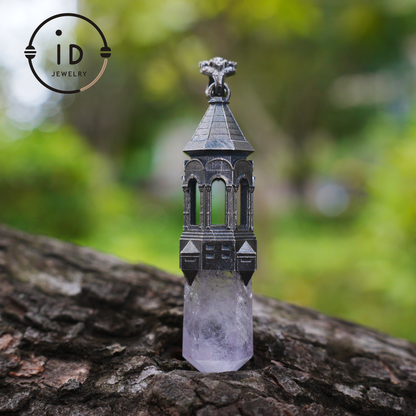 Amethyst Pendant 925 Silver, Gothic Tower Necklace, Statement Jewelry Totem Talisman, Gift for Her, Birthday Jewelry Idea