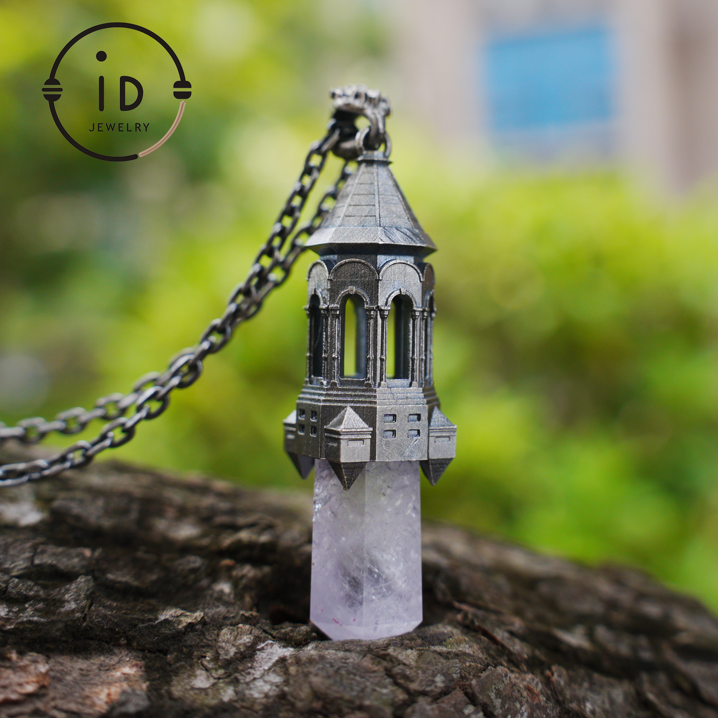 Amethyst Pendant 925 Silver, Gothic Tower Necklace, Statement Jewelry Totem Talisman, Gift for Her, Birthday Jewelry Idea
