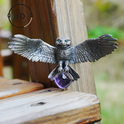 Spread-Wing Owl Necklace｜Animal Totem Amulet｜925 Sterling Silver, Hand-Carved｜Winged Design｜Nature-Themed Necklace