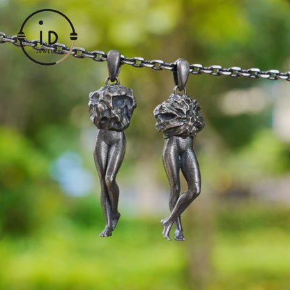 Art Sculpture Pendant Amulet, Handmade Totem Jewelry with Feminine Form and Stone Texture, Symbolic Awakening Necklace, Myth Inspired