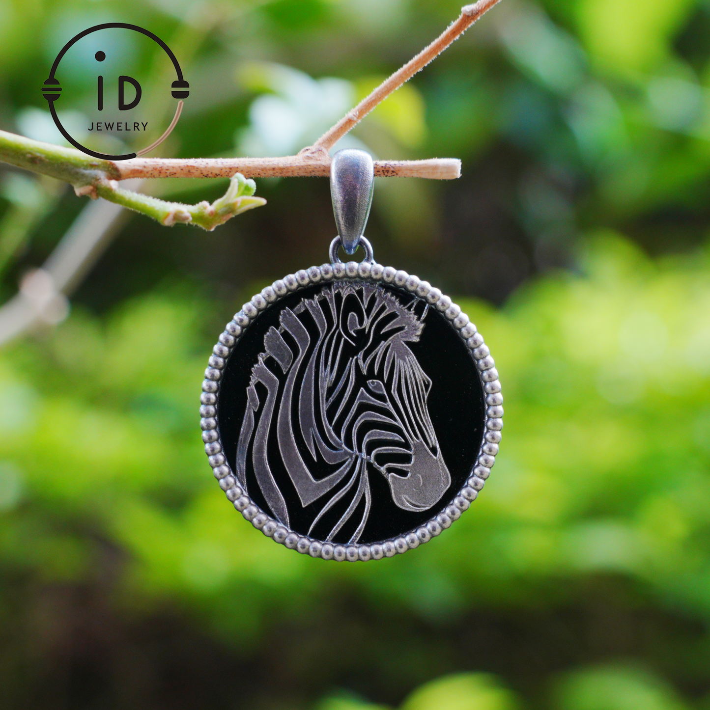 Wildlife Zebra Totem Necklace | 925 Sterling Silver Handcrafted Relief Medallion | Black-White Minimal Unisex Pendant | Double-Sided Design