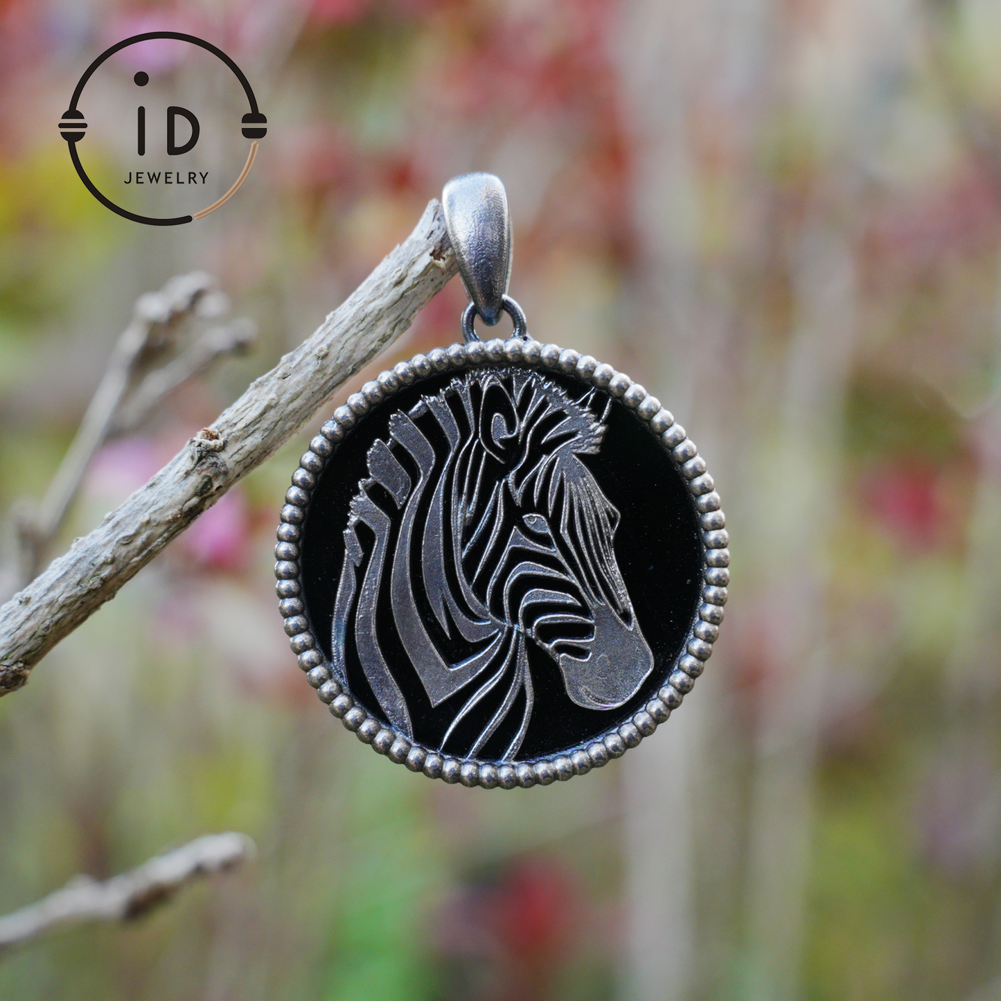 Wildlife Zebra Totem Necklace | 925 Sterling Silver Handcrafted Relief Medallion | Black-White Minimal Unisex Pendant | Double-Sided Design