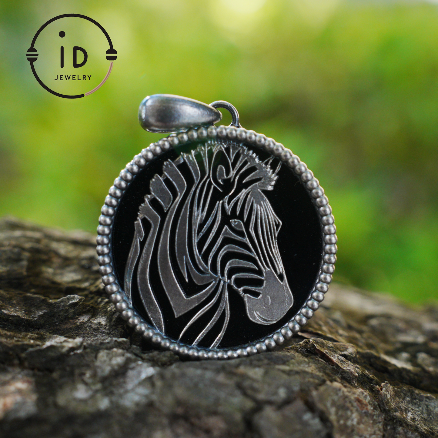 Wildlife Zebra Totem Necklace | 925 Sterling Silver Handcrafted Relief Medallion | Black-White Minimal Unisex Pendant | Double-Sided Design