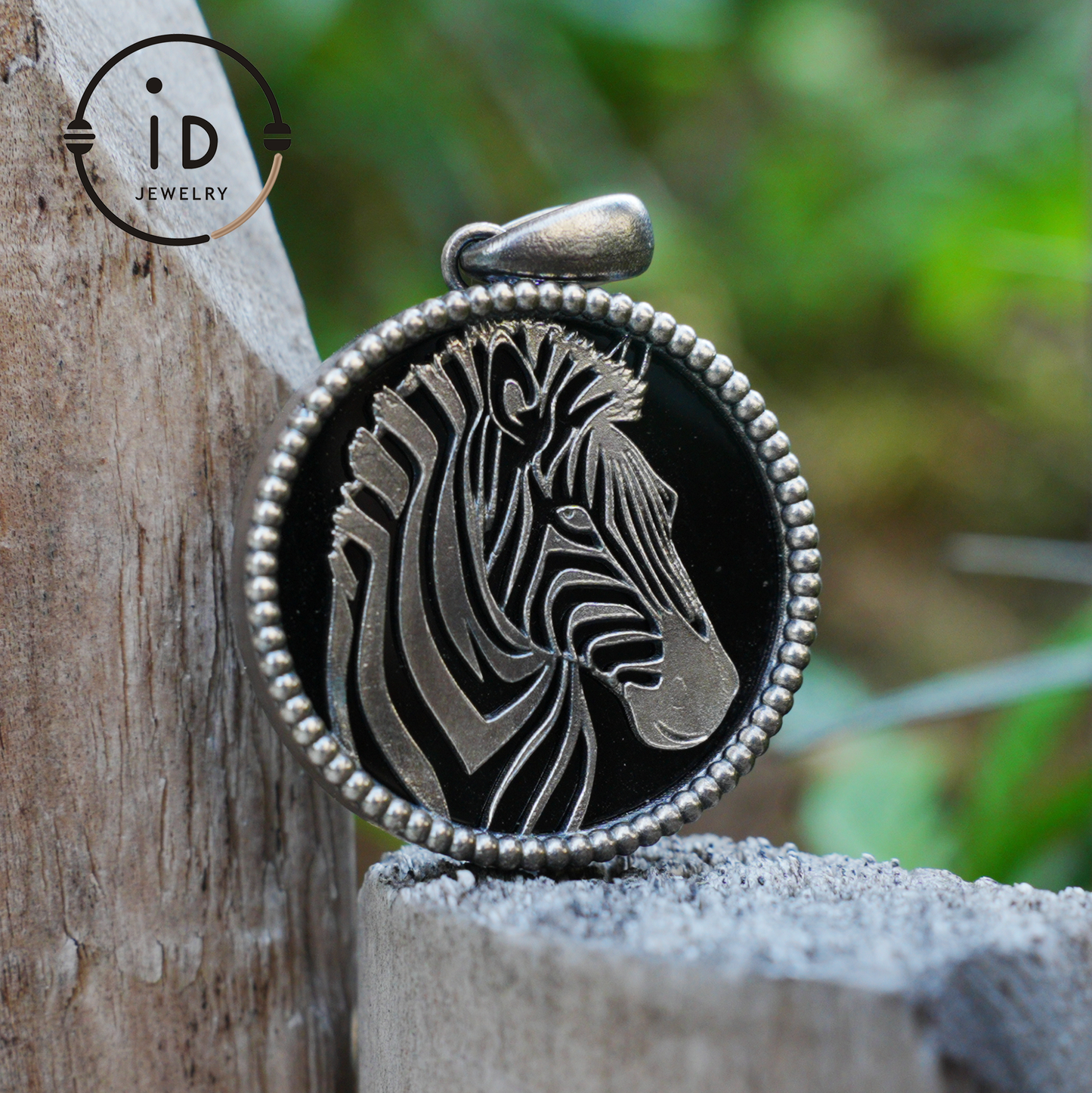 Wildlife Zebra Totem Necklace | 925 Sterling Silver Handcrafted Relief Medallion | Black-White Minimal Unisex Pendant | Double-Sided Design