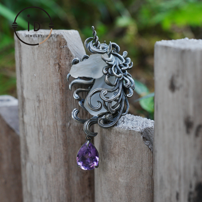 Unicorn Totem Necklace | Handmade 925 Sterling Silver | Fantasy Gift | Finely Carved Flowing Mane | Couture Artisan Silver Jewelry