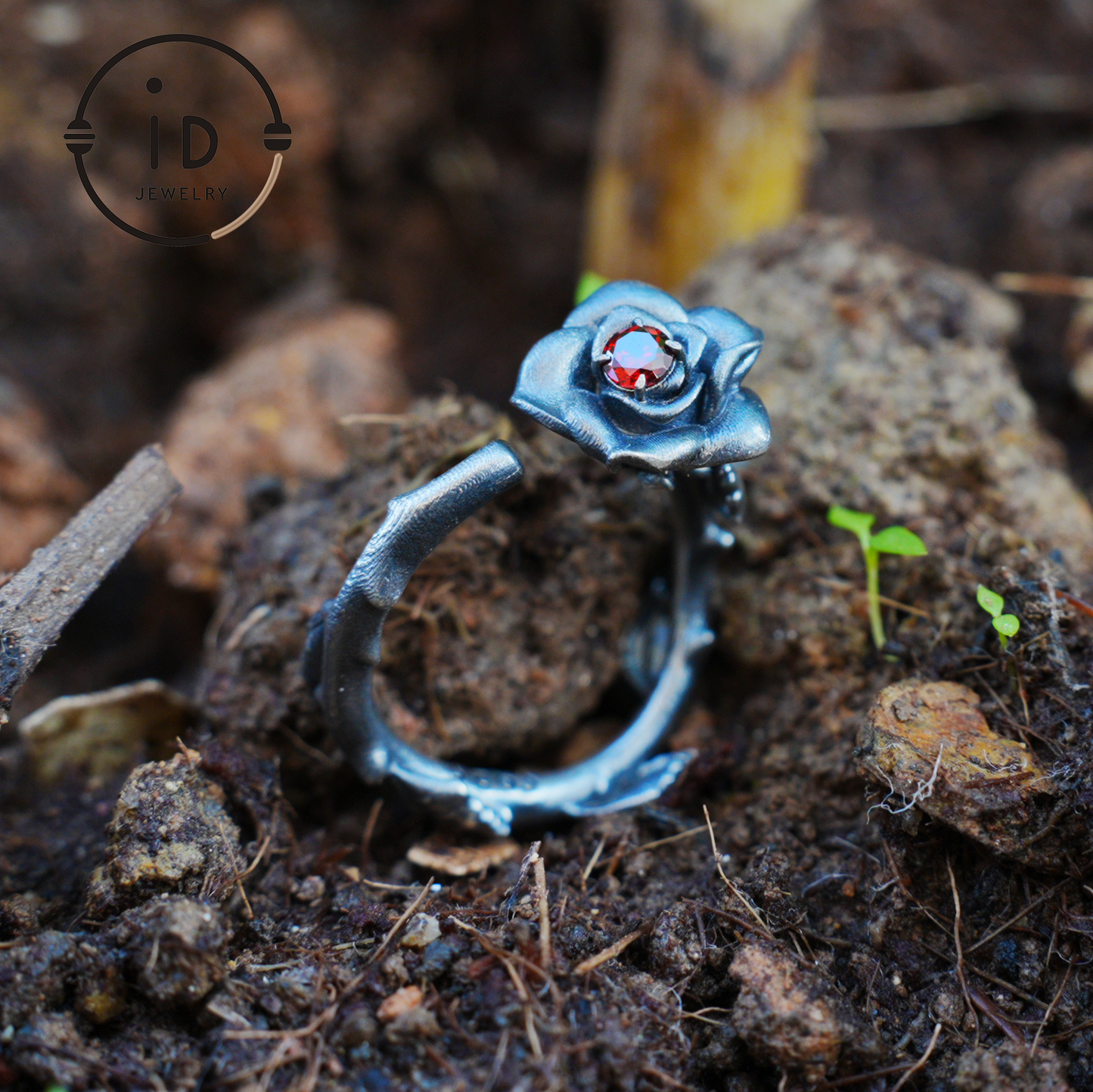 Rose Ring with Blood Red Stone, Gothic Vow Jewelry, Handmade Fantasy Amulet of Thorns and Oath, Symbolic Rose Design