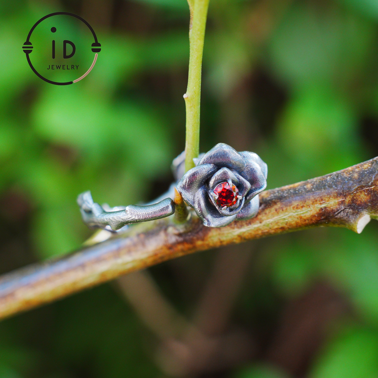 Rose Ring with Blood Red Stone, Gothic Vow Jewelry, Handmade Fantasy Amulet of Thorns and Oath, Symbolic Rose Design