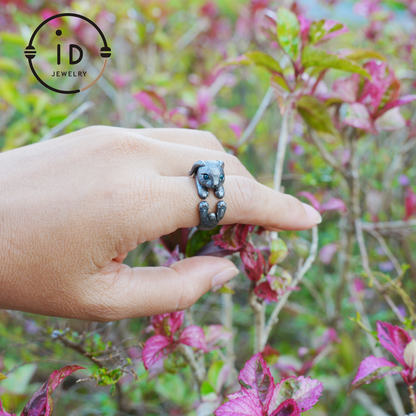 Handcrafted Rabbit Ring with Green Zircon, Spring Awakening Symbol, Unique Silver Jewelry