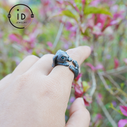 Handcrafted Rabbit Ring with Green Zircon, Spring Awakening Symbol, Unique Silver Jewelry
