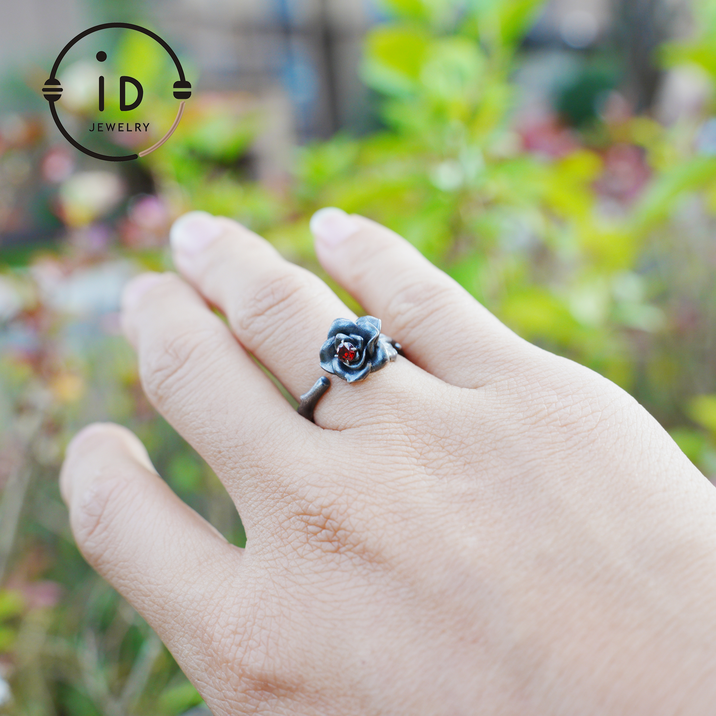 Rose Ring with Blood Red Stone, Gothic Vow Jewelry, Handmade Fantasy Amulet of Thorns and Oath, Symbolic Rose Design