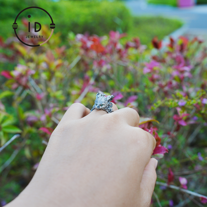Fox Totem Ring with Green Zircon Eyes, Forest Guardian Amulet, Handmade Animal Jewelry, Mythic Protection Symbol