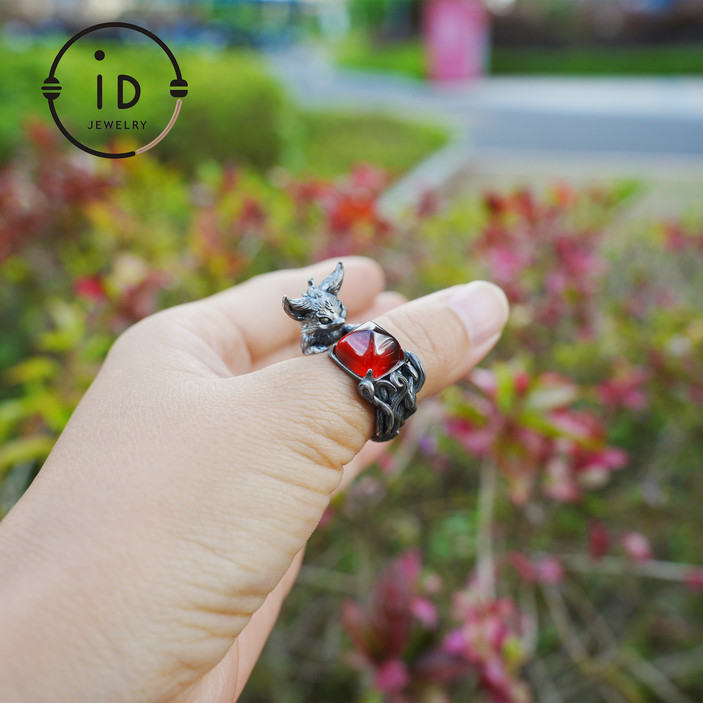Fuchsring Granat Schutz Talisman | Fantasy Tierschmuck | Handgefertigter Naturgeistring | Waldamulett für inneres Verlangen