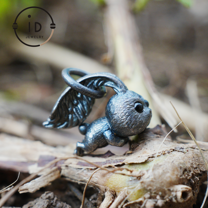 Rabbit Pendant – Leaping Bunny Totem with Onyx Eyes, Handmade Animal Amulet, Symbol of Awakening and New Beginnings