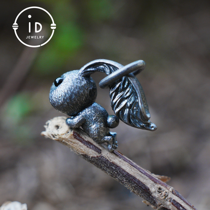 Rabbit Pendant – Leaping Bunny Totem with Onyx Eyes, Handmade Animal Amulet, Symbol of Awakening and New Beginnings