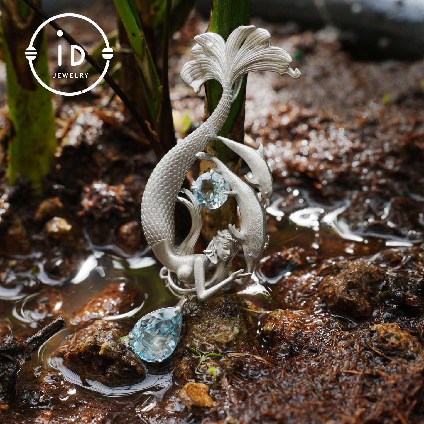 Traumhafter Ozean-Meerjungfrau-Anhänger - 925er Silber mit Aquamarin | Handgefertigter Fantasy-Schmuck