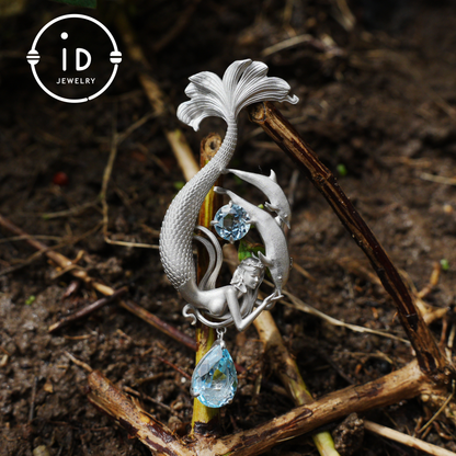 Traumhafter Ozean-Meerjungfrau-Anhänger - 925er Silber mit Aquamarin | Handgefertigter Fantasy-Schmuck