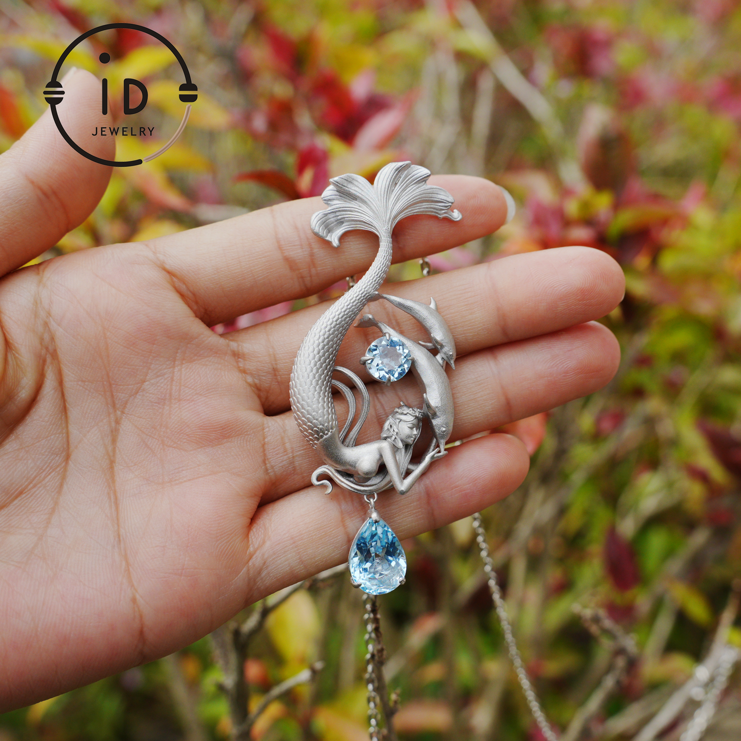 Traumhafter Ozean-Meerjungfrau-Anhänger - 925er Silber mit Aquamarin | Handgefertigter Fantasy-Schmuck