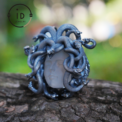 Medusa Pendant | Handmade 925 Silver & White Crystal | Mythical Statement Jewelry
