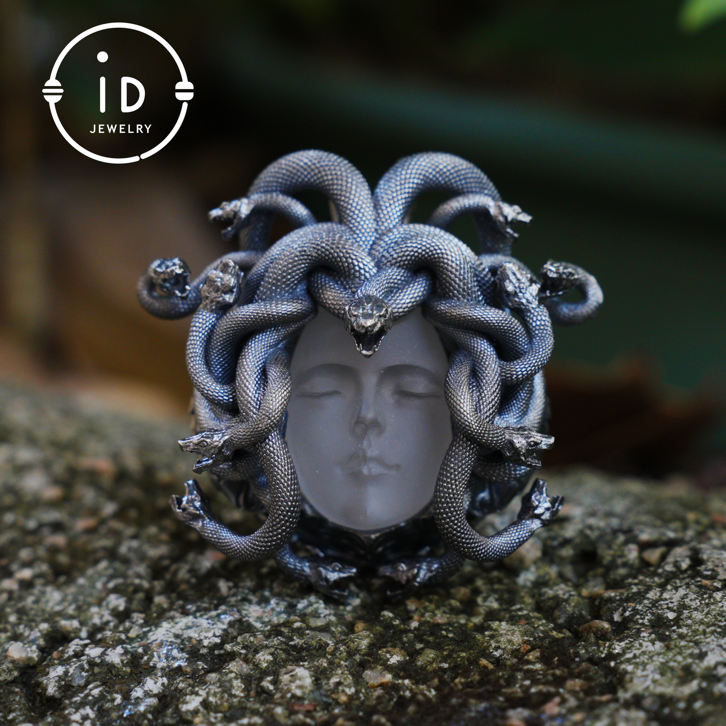 Medusa Pendant | Handmade 925 Silver & White Crystal | Mythical Statement Jewelry