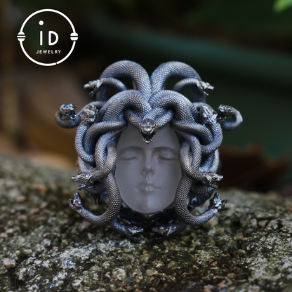Medusa Pendant | Handmade 925 Silver & White Crystal | Mythical Statement Jewelry