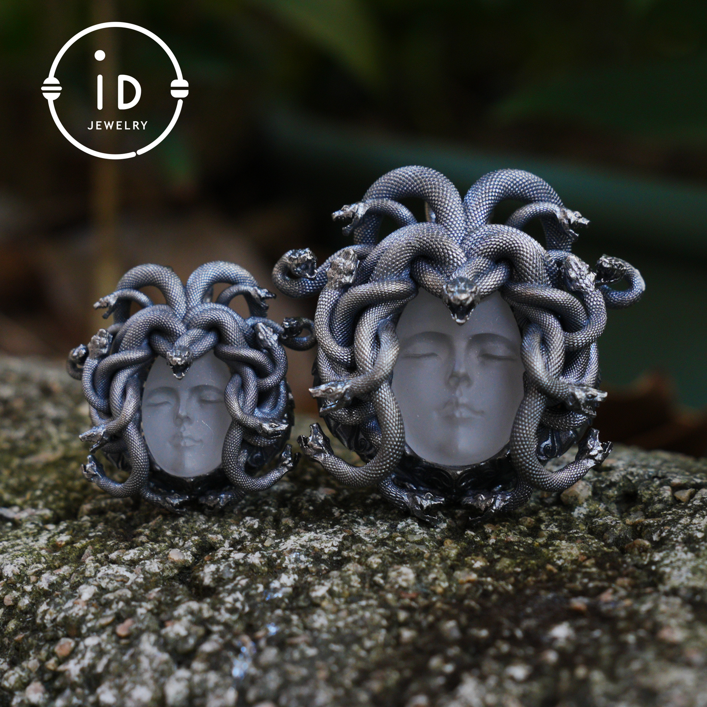Medusa Pendant | Handmade 925 Silver & White Crystal | Mythical Statement Jewelry