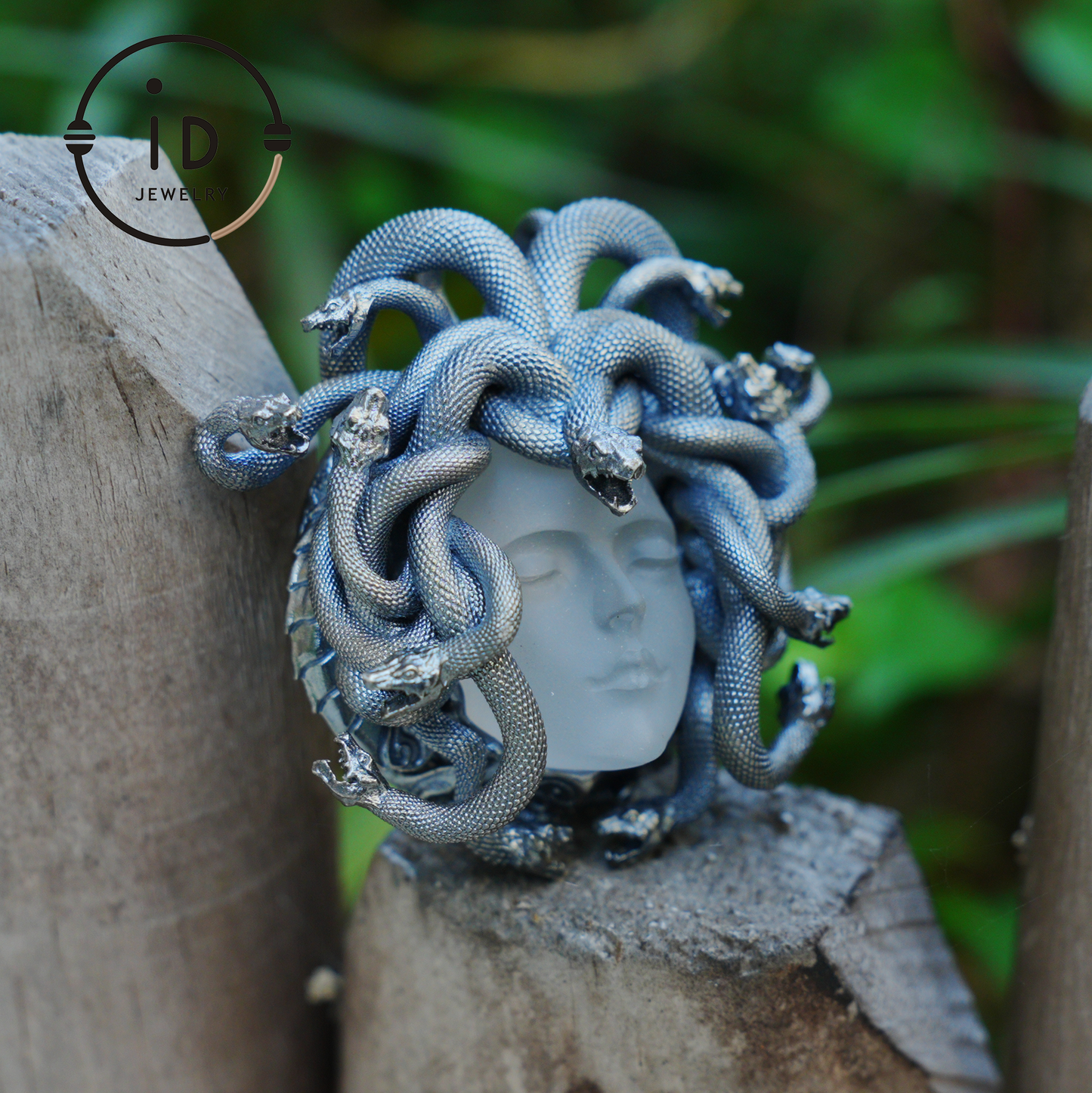 Medusa Pendant | Handmade 925 Silver & White Crystal | Mythical Statement Jewelry