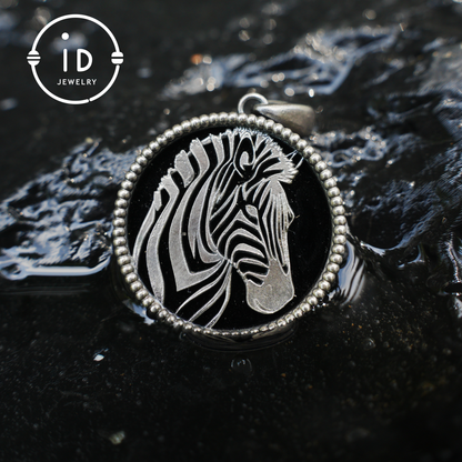 Wildlife Zebra Totem Necklace | 925 Sterling Silver Handcrafted Relief Medallion | Black-White Minimal Unisex Pendant | Double-Sided Design